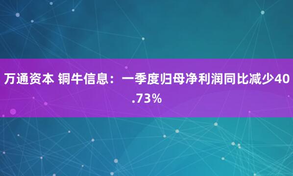 万通资本 铜牛信息：一季度归母净利润同比减少40.73%